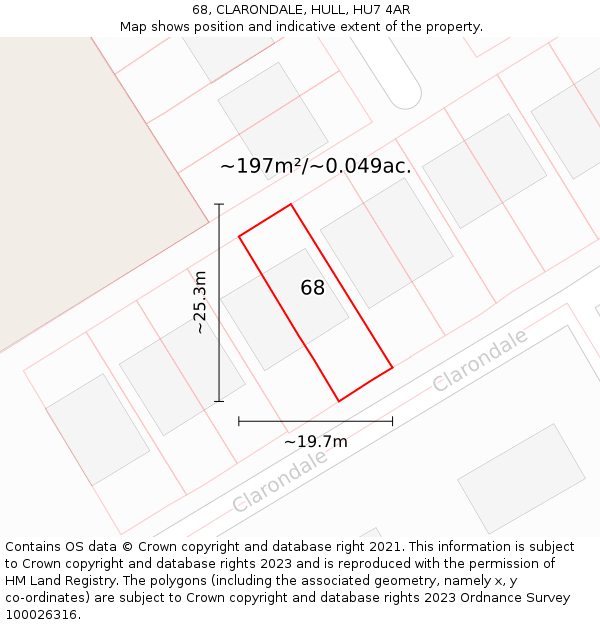 68, CLARONDALE, HULL, HU7 4AR: Plot and title map