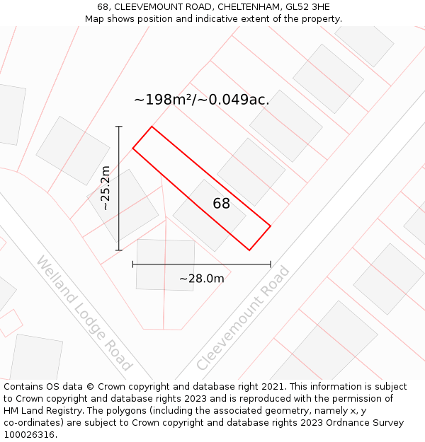68, CLEEVEMOUNT ROAD, CHELTENHAM, GL52 3HE: Plot and title map