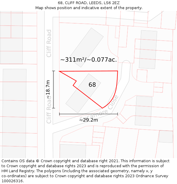 68, CLIFF ROAD, LEEDS, LS6 2EZ: Plot and title map