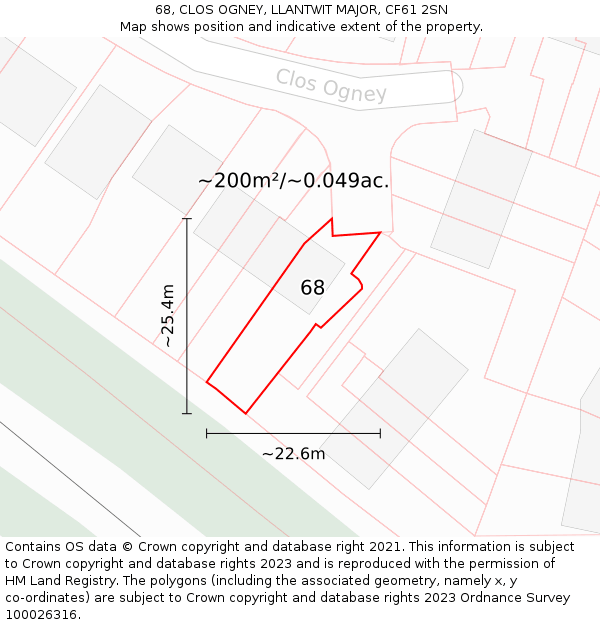 68, CLOS OGNEY, LLANTWIT MAJOR, CF61 2SN: Plot and title map