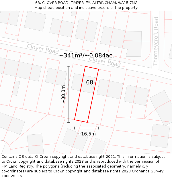 68, CLOVER ROAD, TIMPERLEY, ALTRINCHAM, WA15 7NG: Plot and title map