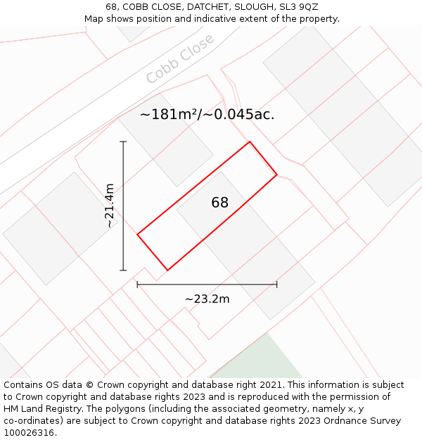 68, COBB CLOSE, DATCHET, SLOUGH, SL3 9QZ: Plot and title map