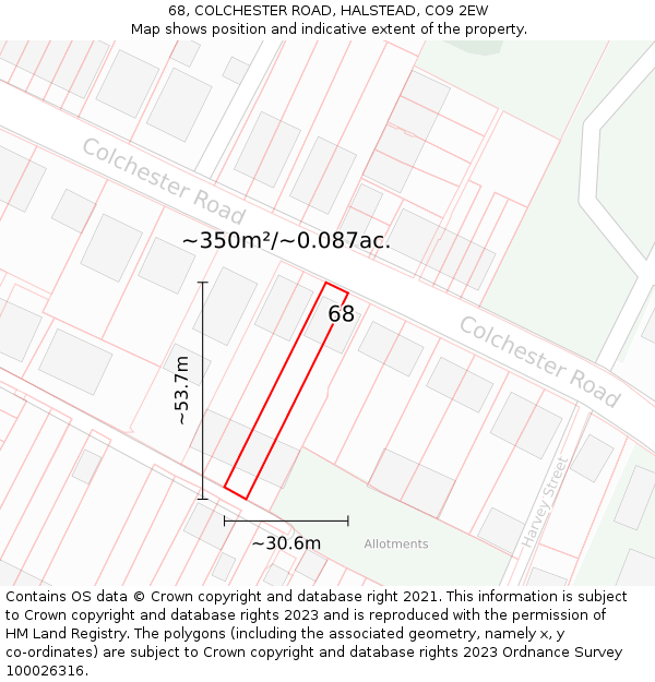 68, COLCHESTER ROAD, HALSTEAD, CO9 2EW: Plot and title map