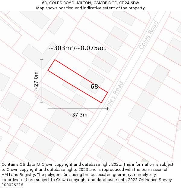 68, COLES ROAD, MILTON, CAMBRIDGE, CB24 6BW: Plot and title map