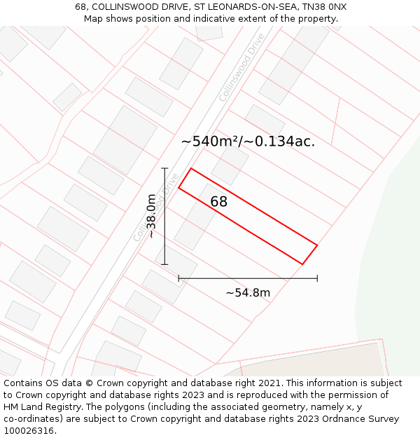 68, COLLINSWOOD DRIVE, ST LEONARDS-ON-SEA, TN38 0NX: Plot and title map