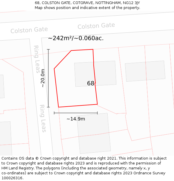 68, COLSTON GATE, COTGRAVE, NOTTINGHAM, NG12 3JY: Plot and title map