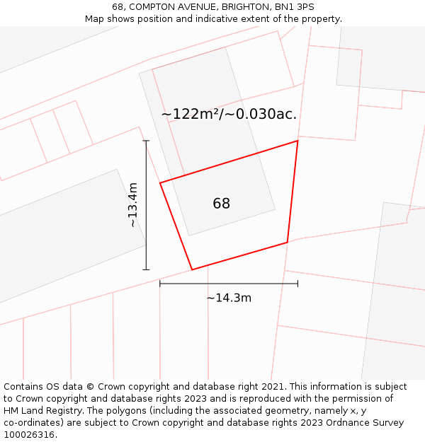 68, COMPTON AVENUE, BRIGHTON, BN1 3PS: Plot and title map