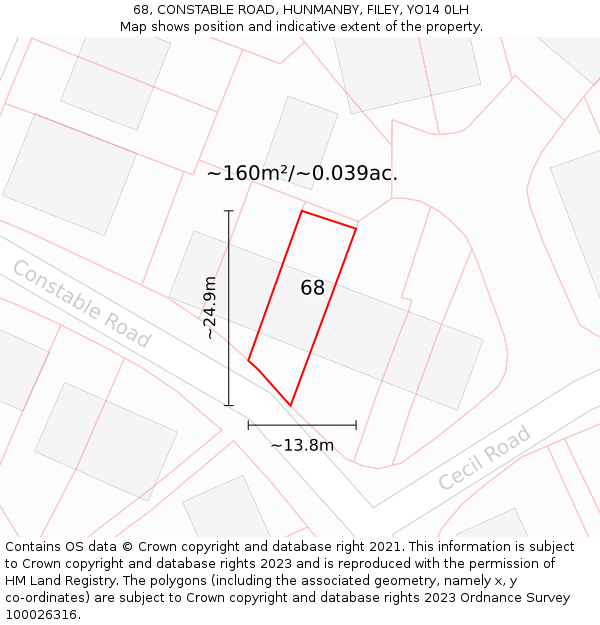 68, CONSTABLE ROAD, HUNMANBY, FILEY, YO14 0LH: Plot and title map