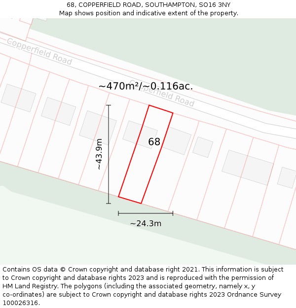 68, COPPERFIELD ROAD, SOUTHAMPTON, SO16 3NY: Plot and title map