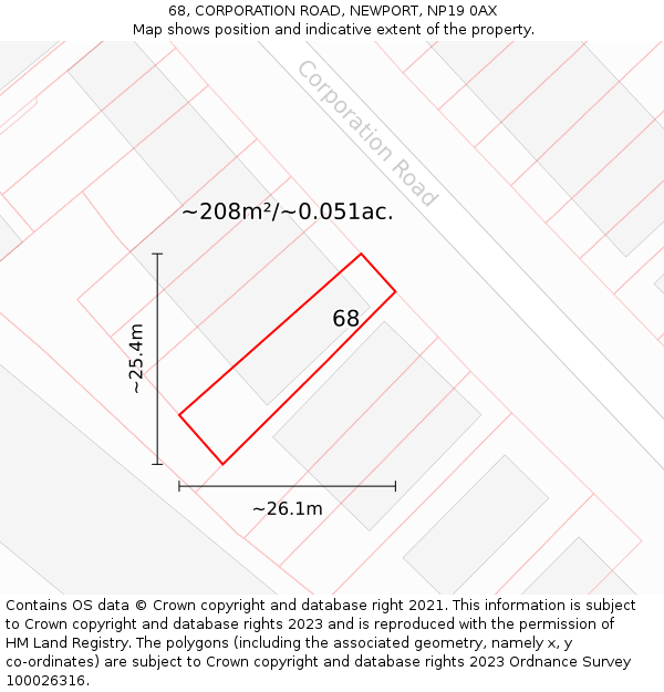 68, CORPORATION ROAD, NEWPORT, NP19 0AX: Plot and title map