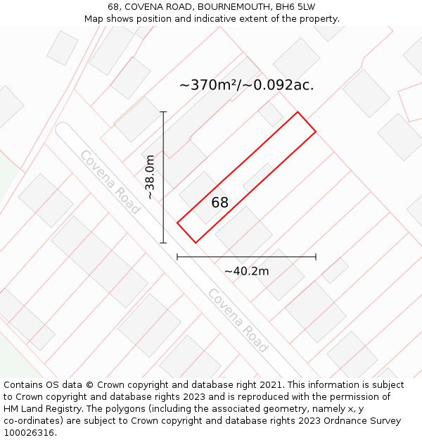 68, COVENA ROAD, BOURNEMOUTH, BH6 5LW: Plot and title map