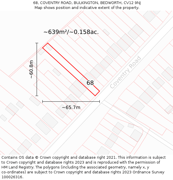 68, COVENTRY ROAD, BULKINGTON, BEDWORTH, CV12 9NJ: Plot and title map