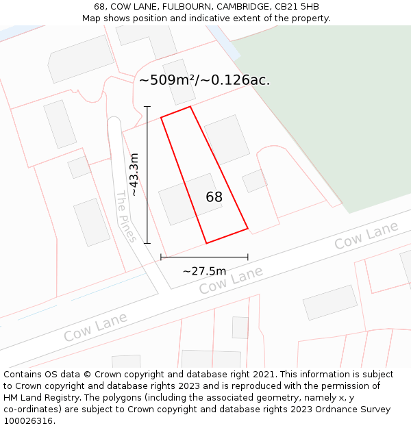 68, COW LANE, FULBOURN, CAMBRIDGE, CB21 5HB: Plot and title map