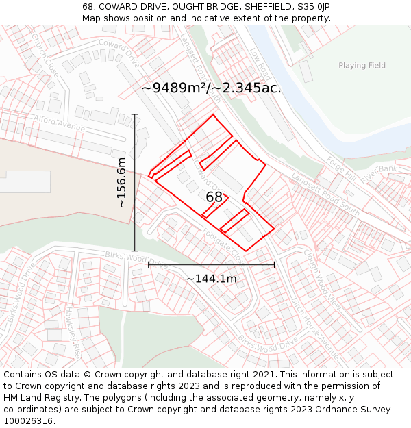68, COWARD DRIVE, OUGHTIBRIDGE, SHEFFIELD, S35 0JP: Plot and title map