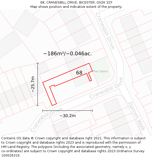 68, CRANESBILL DRIVE, BICESTER, OX26 3ZF: Plot and title map