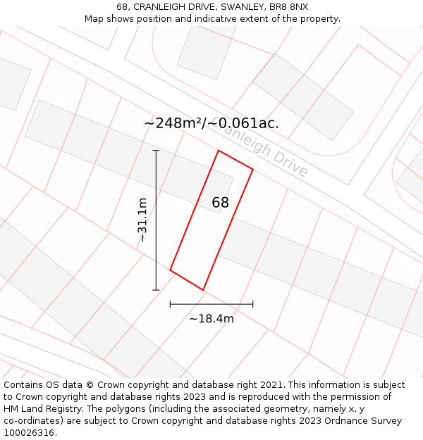 68, CRANLEIGH DRIVE, SWANLEY, BR8 8NX: Plot and title map