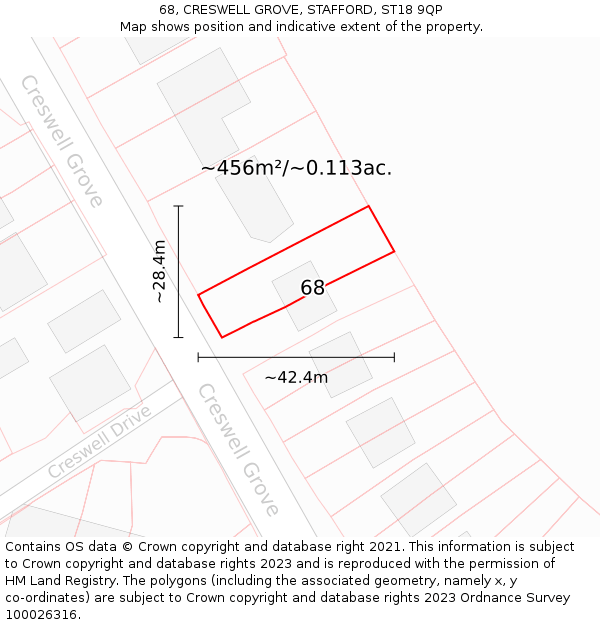 68, CRESWELL GROVE, STAFFORD, ST18 9QP: Plot and title map