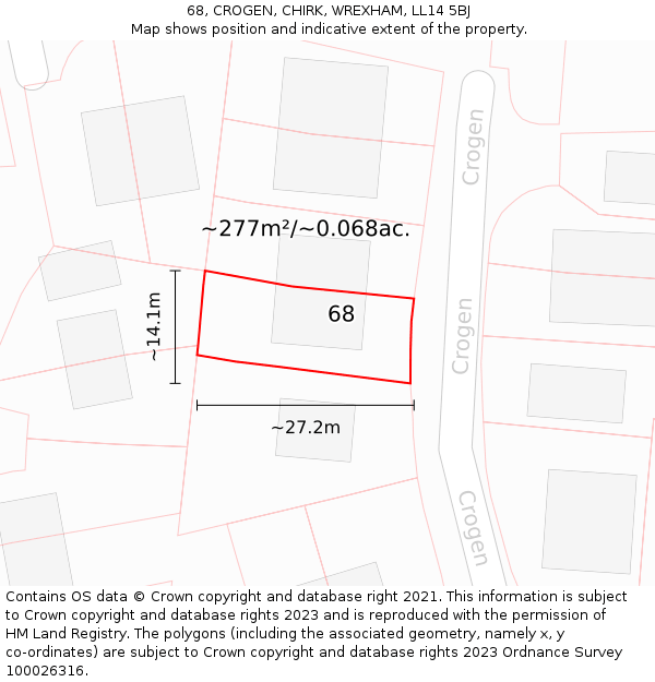 68, CROGEN, CHIRK, WREXHAM, LL14 5BJ: Plot and title map