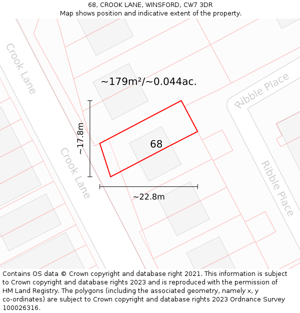 68, CROOK LANE, WINSFORD, CW7 3DR: Plot and title map