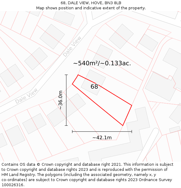 68, DALE VIEW, HOVE, BN3 8LB: Plot and title map