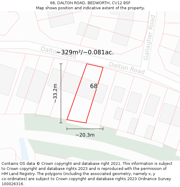 68, DALTON ROAD, BEDWORTH, CV12 8SF: Plot and title map