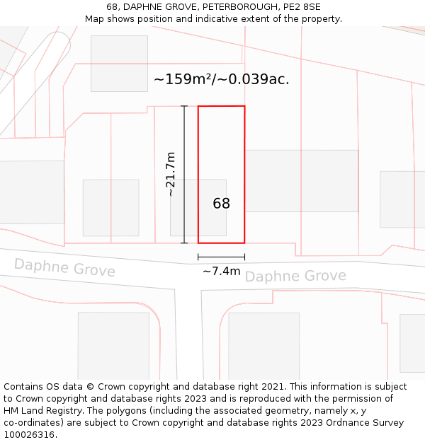 68, DAPHNE GROVE, PETERBOROUGH, PE2 8SE: Plot and title map
