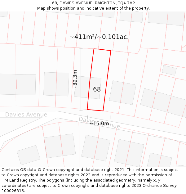 68, DAVIES AVENUE, PAIGNTON, TQ4 7AP: Plot and title map