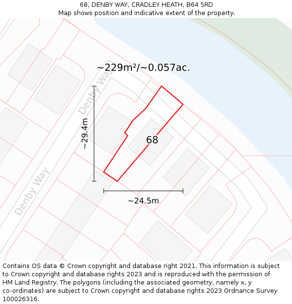 68, DENBY WAY, CRADLEY HEATH, B64 5RD: Plot and title map