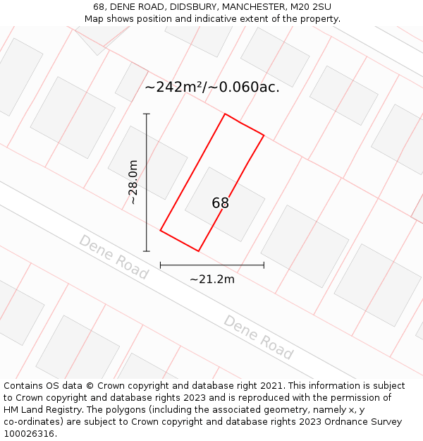 68, DENE ROAD, DIDSBURY, MANCHESTER, M20 2SU: Plot and title map
