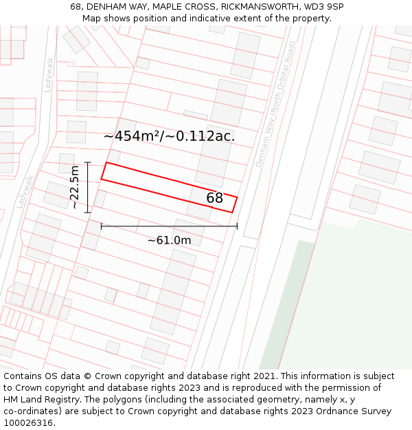 68, DENHAM WAY, MAPLE CROSS, RICKMANSWORTH, WD3 9SP: Plot and title map