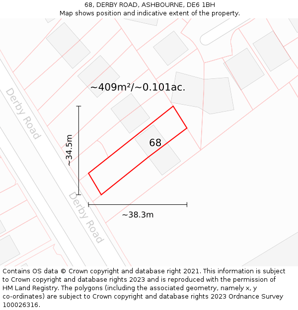 68, DERBY ROAD, ASHBOURNE, DE6 1BH: Plot and title map