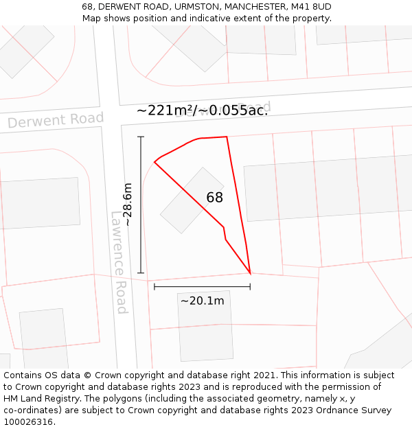 68, DERWENT ROAD, URMSTON, MANCHESTER, M41 8UD: Plot and title map