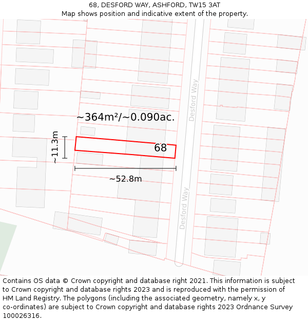 68, DESFORD WAY, ASHFORD, TW15 3AT: Plot and title map