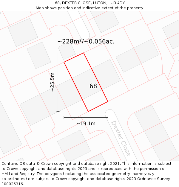 68, DEXTER CLOSE, LUTON, LU3 4DY: Plot and title map