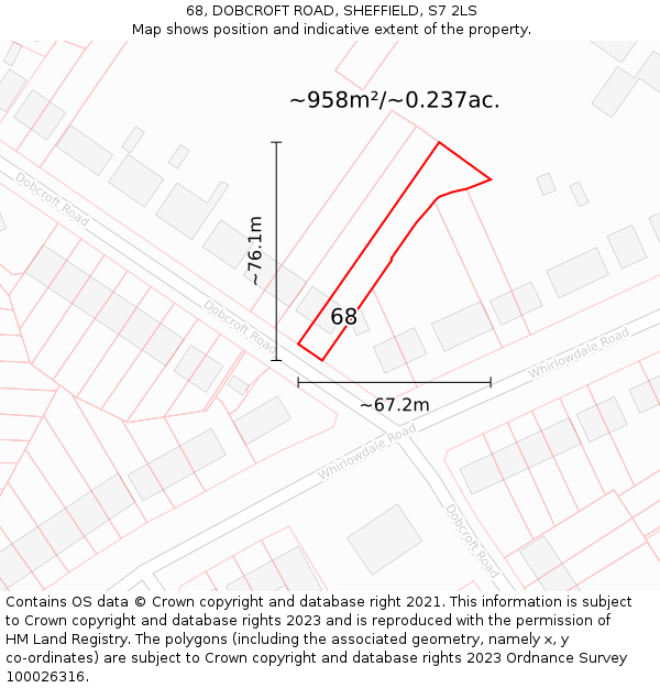 68, DOBCROFT ROAD, SHEFFIELD, S7 2LS: Plot and title map