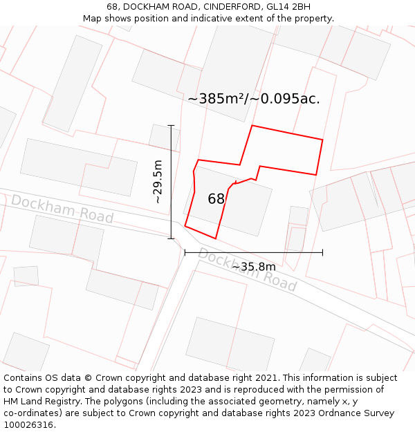 68, DOCKHAM ROAD, CINDERFORD, GL14 2BH: Plot and title map