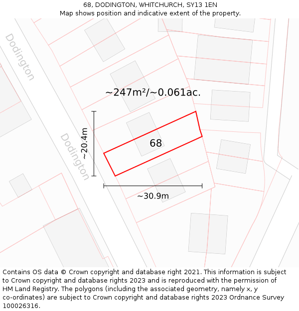 68, DODINGTON, WHITCHURCH, SY13 1EN: Plot and title map