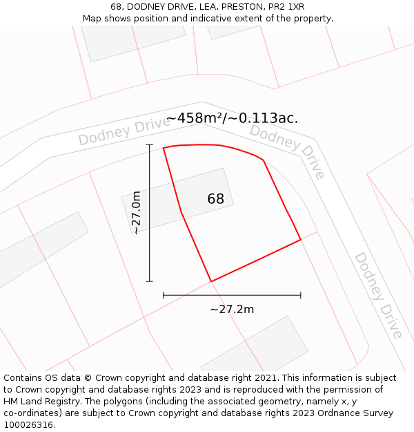 68, DODNEY DRIVE, LEA, PRESTON, PR2 1XR: Plot and title map