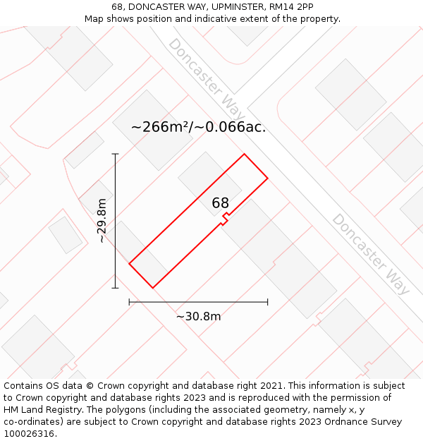 68, DONCASTER WAY, UPMINSTER, RM14 2PP: Plot and title map