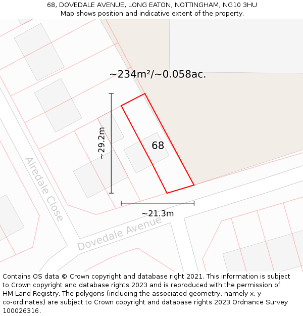 68, DOVEDALE AVENUE, LONG EATON, NOTTINGHAM, NG10 3HU: Plot and title map