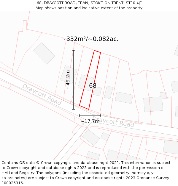 68, DRAYCOTT ROAD, TEAN, STOKE-ON-TRENT, ST10 4JF: Plot and title map