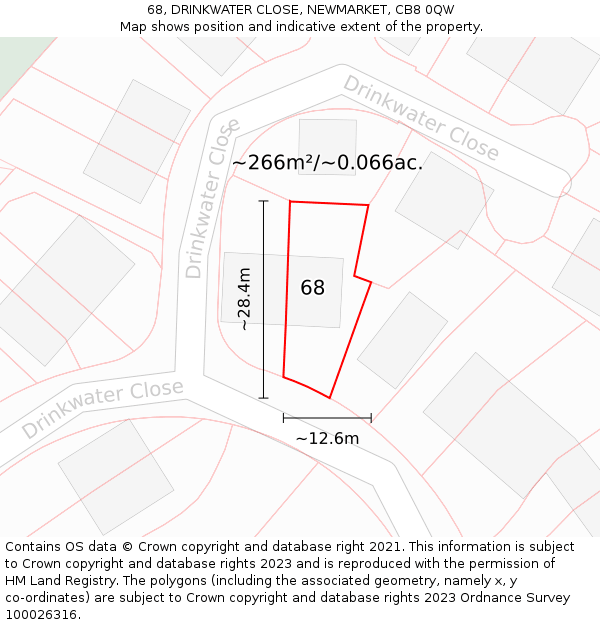 68, DRINKWATER CLOSE, NEWMARKET, CB8 0QW: Plot and title map