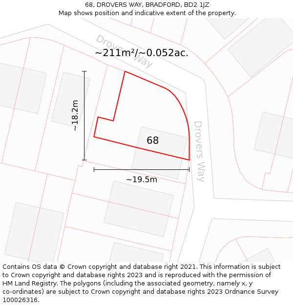 68, DROVERS WAY, BRADFORD, BD2 1JZ: Plot and title map