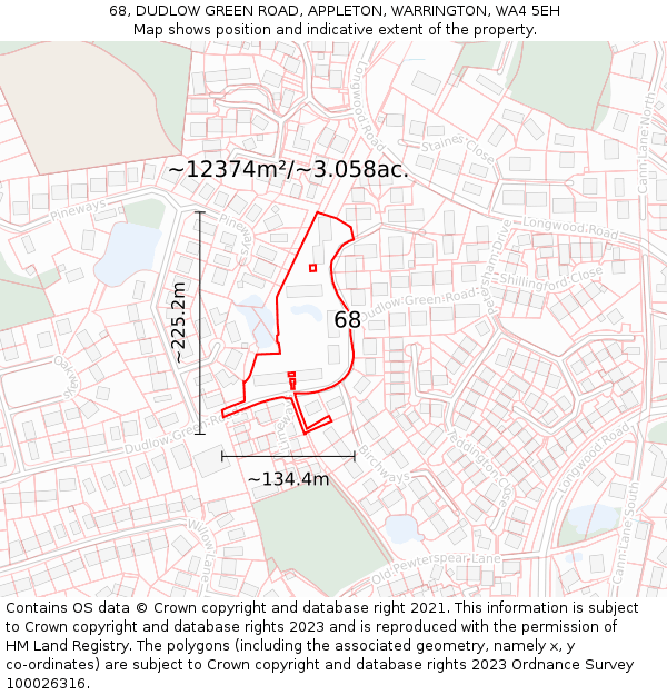 68, DUDLOW GREEN ROAD, APPLETON, WARRINGTON, WA4 5EH: Plot and title map