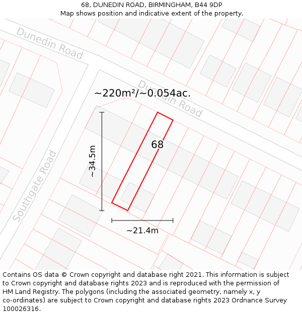 68, DUNEDIN ROAD, BIRMINGHAM, B44 9DP: Plot and title map