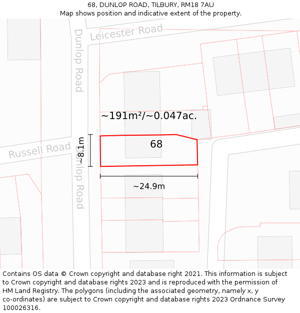68, DUNLOP ROAD, TILBURY, RM18 7AU: Plot and title map