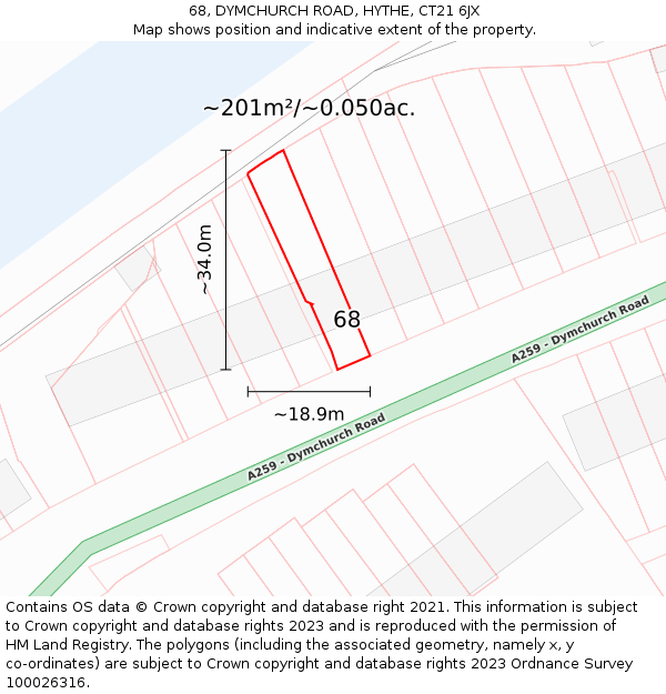 68, DYMCHURCH ROAD, HYTHE, CT21 6JX: Plot and title map