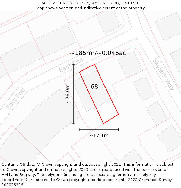 68, EAST END, CHOLSEY, WALLINGFORD, OX10 9RT: Plot and title map