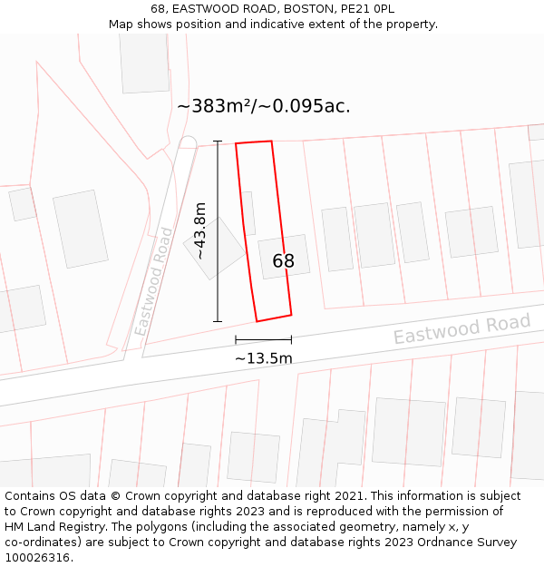 68, EASTWOOD ROAD, BOSTON, PE21 0PL: Plot and title map