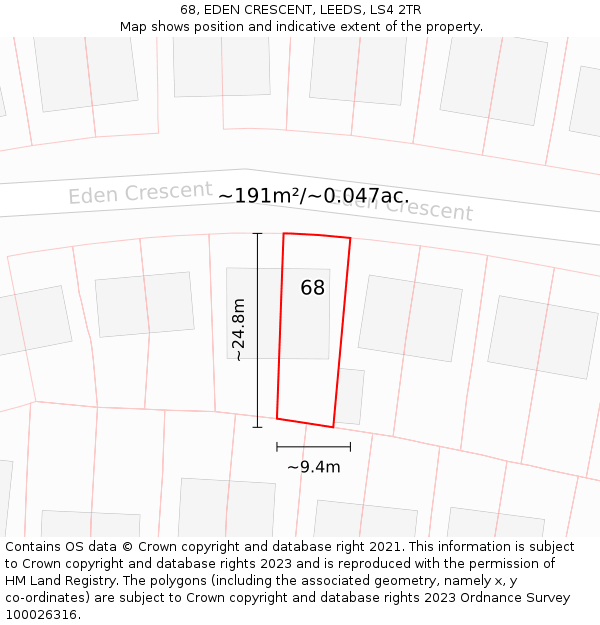 68, EDEN CRESCENT, LEEDS, LS4 2TR: Plot and title map